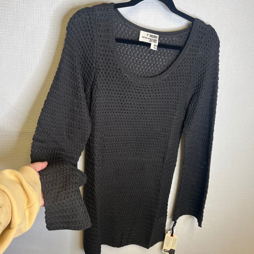 Rogan for Target Organic Cotton Open Knit Sweater Charcoal Grey Long Sleeve M